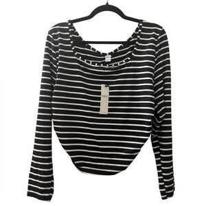 Curvsy Black & White Striped Casual Long Sleeve Slim Fitting Top WomenS Size 2XL